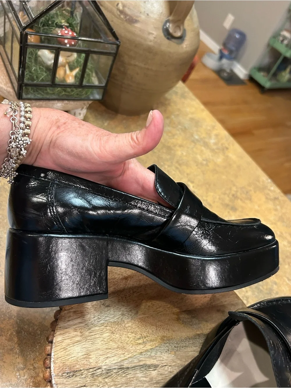 Anthropologie /Dolce Vita Yonder Black Platform Loafer with Gold Buckle